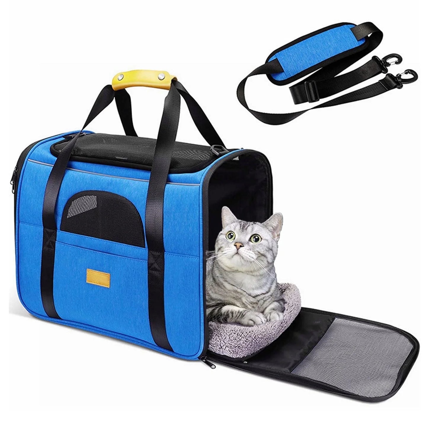 COOKEY Dog Cat Carrier,Airline Approved Large Soft Sided Pet Bag for Large Cats & Puppy Dogs up to 25 lbs,Collapsible Pet Travel Carrier for Cat & Dog,Blue