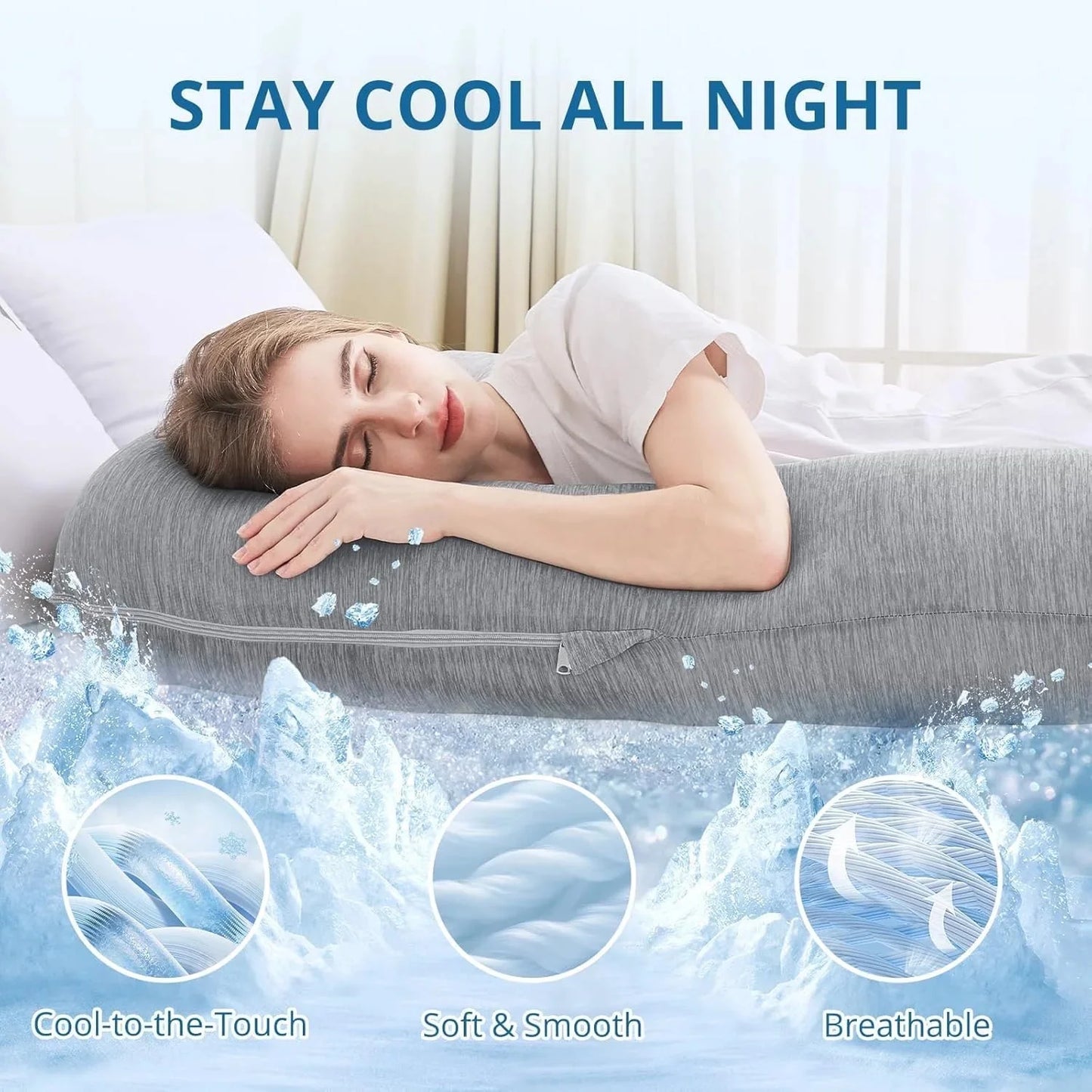 COOKEY Pregnancy Pillow Cooling ,U Shaped Full Body Maternity Pillows for Belly and Back Support,Super Breathable for Hot Sleeper
