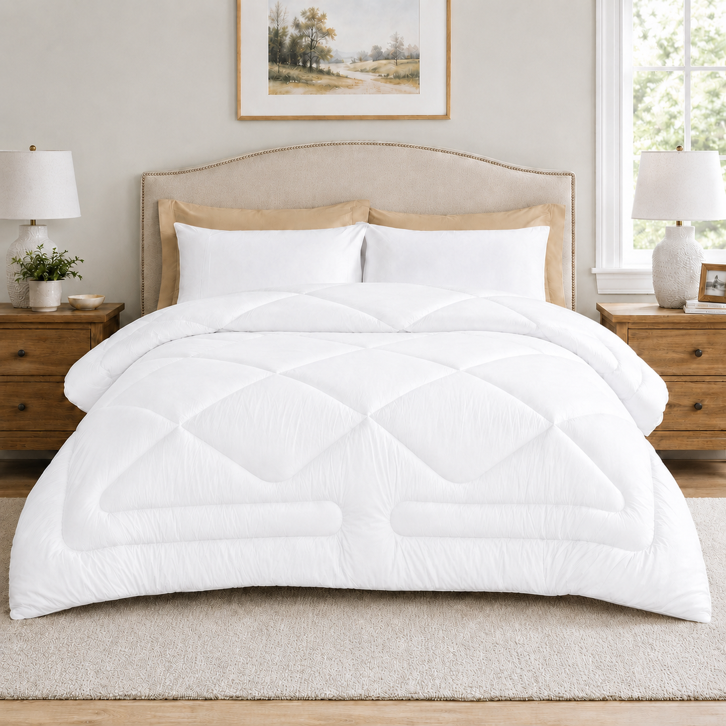 SORMAG Comforter Duvet Insert, White All Season Bedding Comforter, Quilted Down Alternative Comforter with 8 Tabs