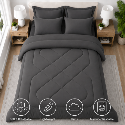 Comforter Set-7 Piece Bed in a Bag,Soft Down Alternative Bedding Comforter Set with Sheets,Pillowcases & Shams,All Season Dark Grey
