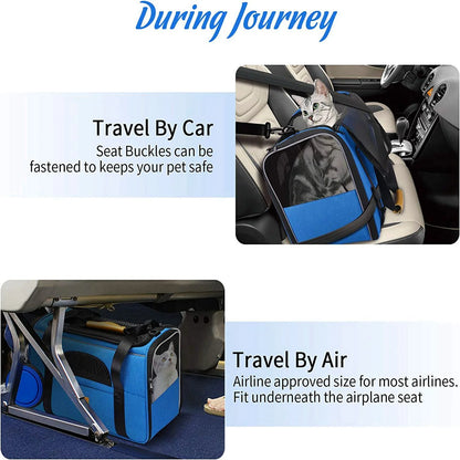 COOKEY Dog Cat Carrier,Airline Approved Large Soft Sided Pet Bag for Large Cats & Puppy Dogs up to 25 lbs,Collapsible Pet Travel Carrier for Cat & Dog,Blue