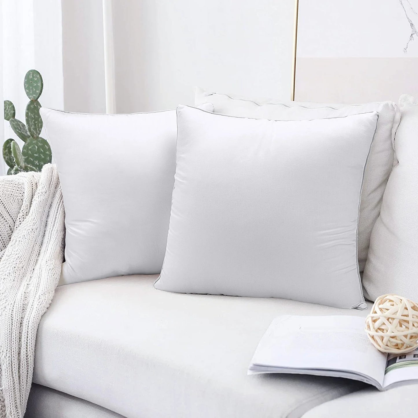 14 x 14 Throw Pillow Inserts(Set of 2),Indoor White Square Decorative Pillows for Couch & Bed
