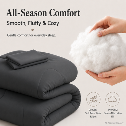 Comforter Set-7 Piece Bed in a Bag,Soft Down Alternative Bedding Comforter Set with Sheets,Pillowcases & Shams,All Season Dark Grey
