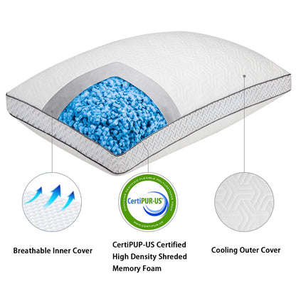 COOKEY Cooling Bed Pillows for Sleeping, Adjustable Shredded Memory Foam Pillows for Side Back Stomach Sleepers,Queen Size Gusseted Hotel Pillow 2 Pack.
