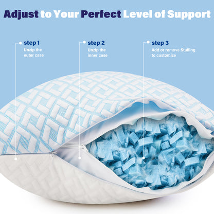 SORMAG Cooling Shredded Memory Foam Bed Pillows Adjustable Firm Support Pillow