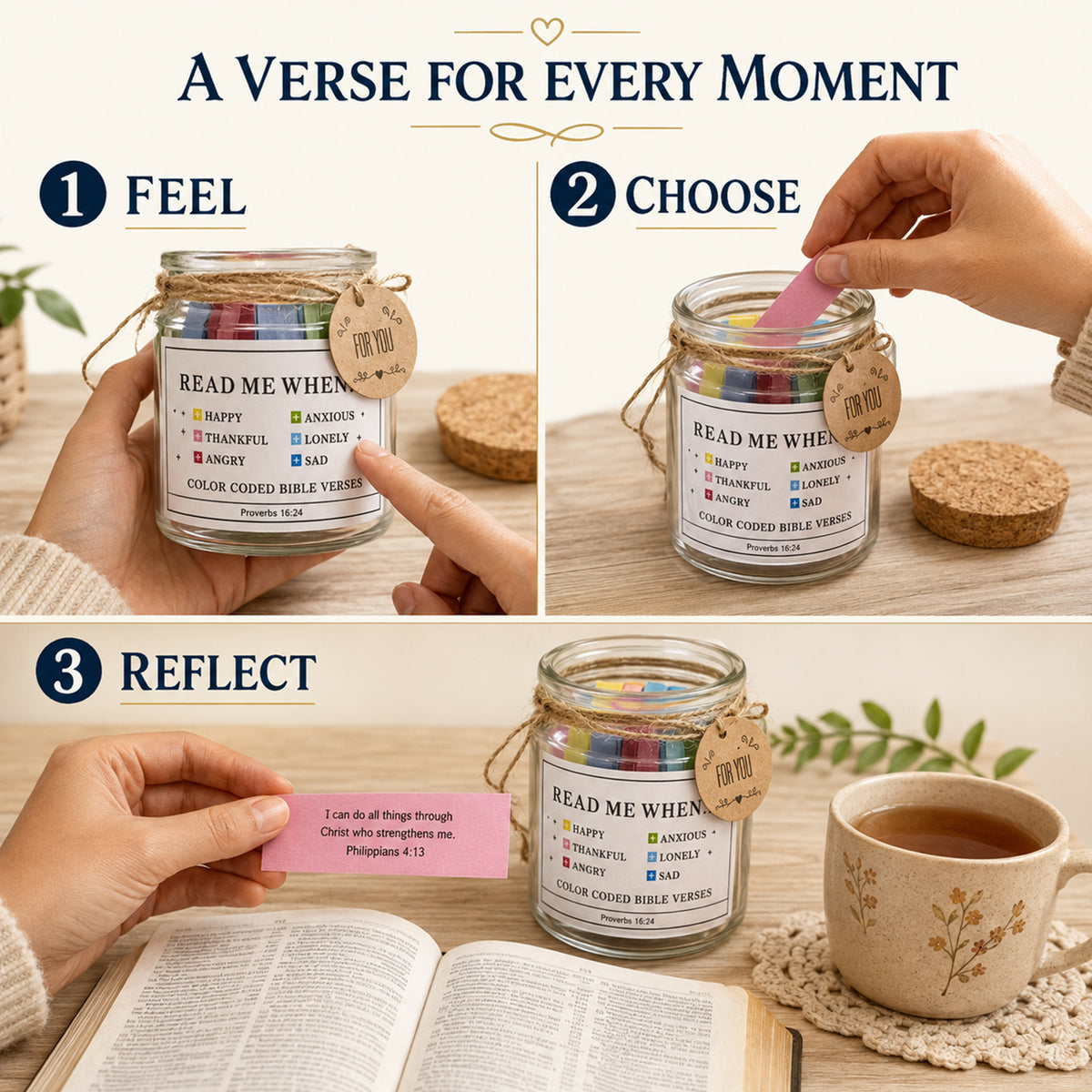 SORMAG Bible Verse Jar with 90 Color-Coded Scripture Cards, Christmas & Mothers Day Gift, Christian Gifts for Women, Men, Friend, Daily Prayer and Encouragement Jar
