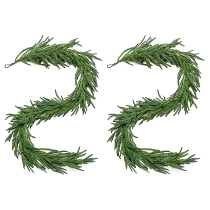 SORMAG 2Pcs Real Touch Norfolk Pine Garland-Realistic Christmas Garlands for Fireplace, Mantle,Door Frame