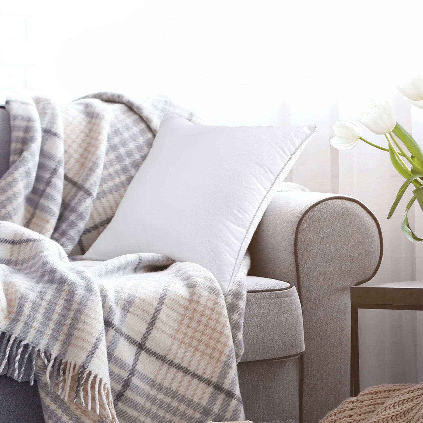 14 x 14 Throw Pillow Inserts(Set of 2),Indoor White Square Decorative Pillows for Couch & Bed