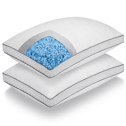 COOKEY Cooling Bed Pillows for Sleeping, Adjustable Shredded Memory Foam Pillows for Side Back Stomach Sleepers,Queen Size Gusseted Hotel Pillow 2 Pack.