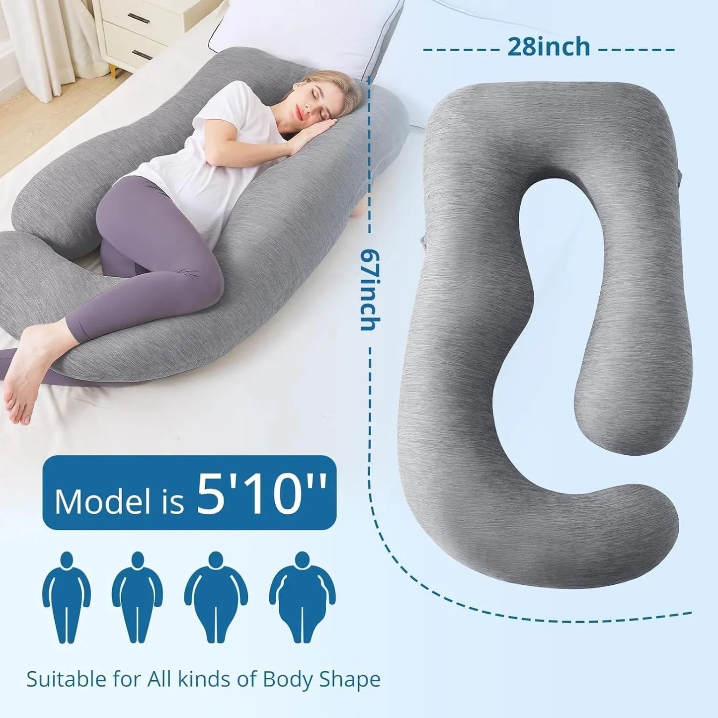 COOKEY Pregnancy Pillow Cooling ,U Shaped Full Body Maternity Pillows for Belly and Back Support,Super Breathable for Hot Sleeper