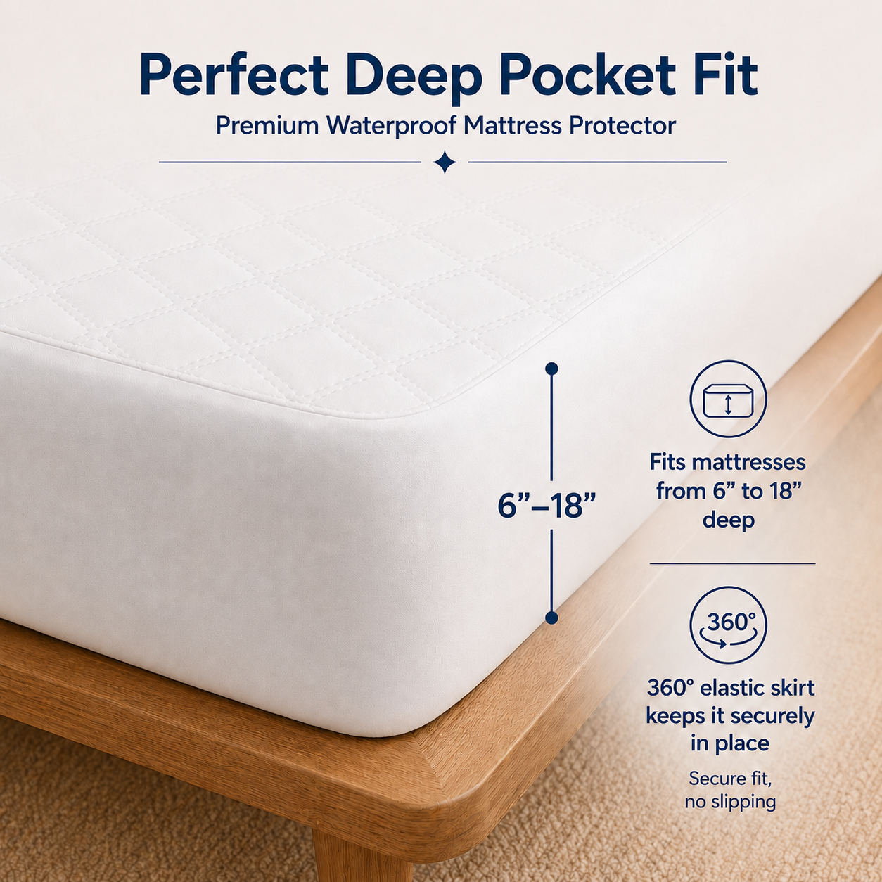 SORMAG Premium Waterproof Mattress Protector, Mattress Pad Cover with 6''-18'' Deep Pocket, Machine Washable Dirt-Proof Mattress Cover for Bed