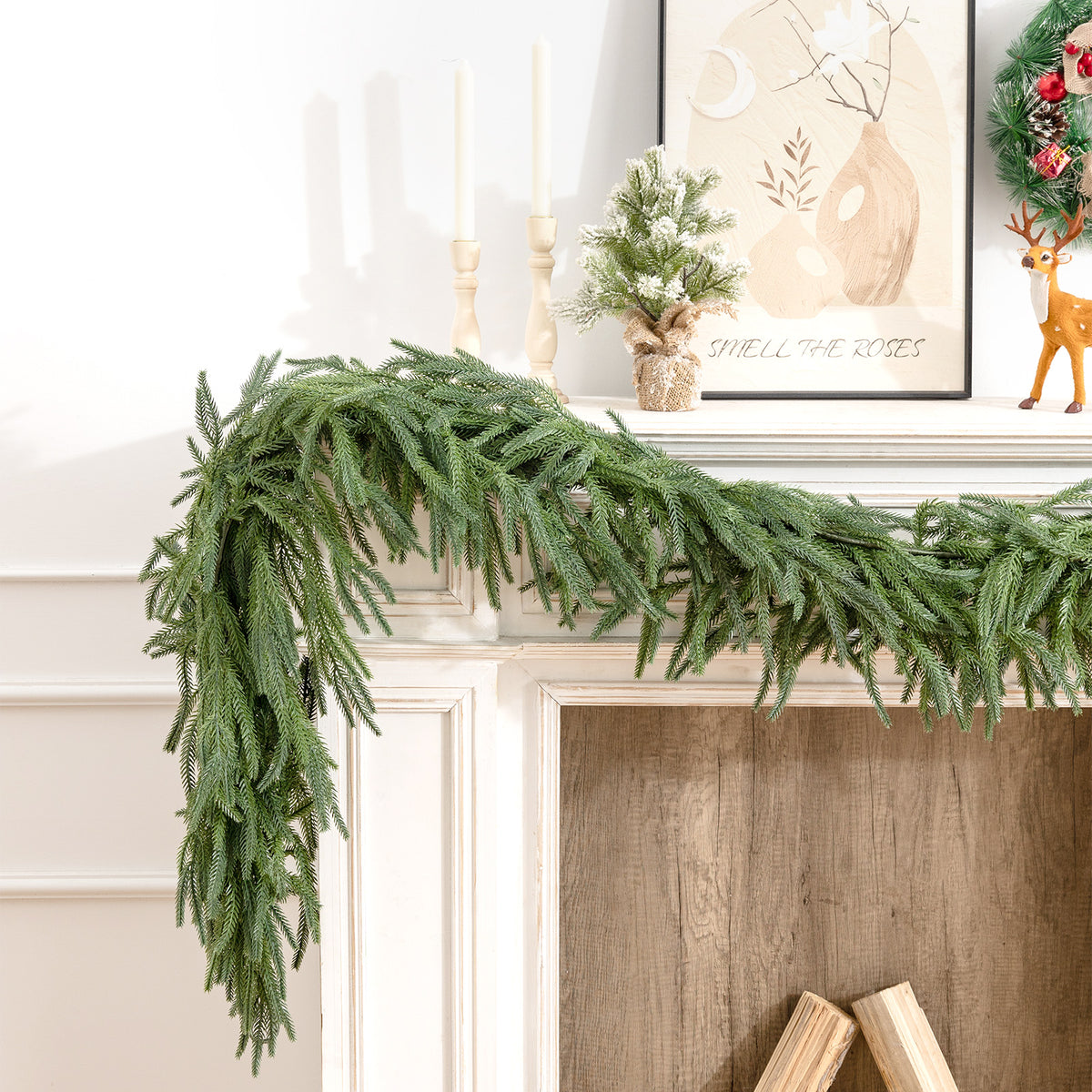 SORMAG 2Pcs Real Touch Norfolk Pine Garland-Realistic Christmas Garlands for Fireplace, Mantle,Door Frame