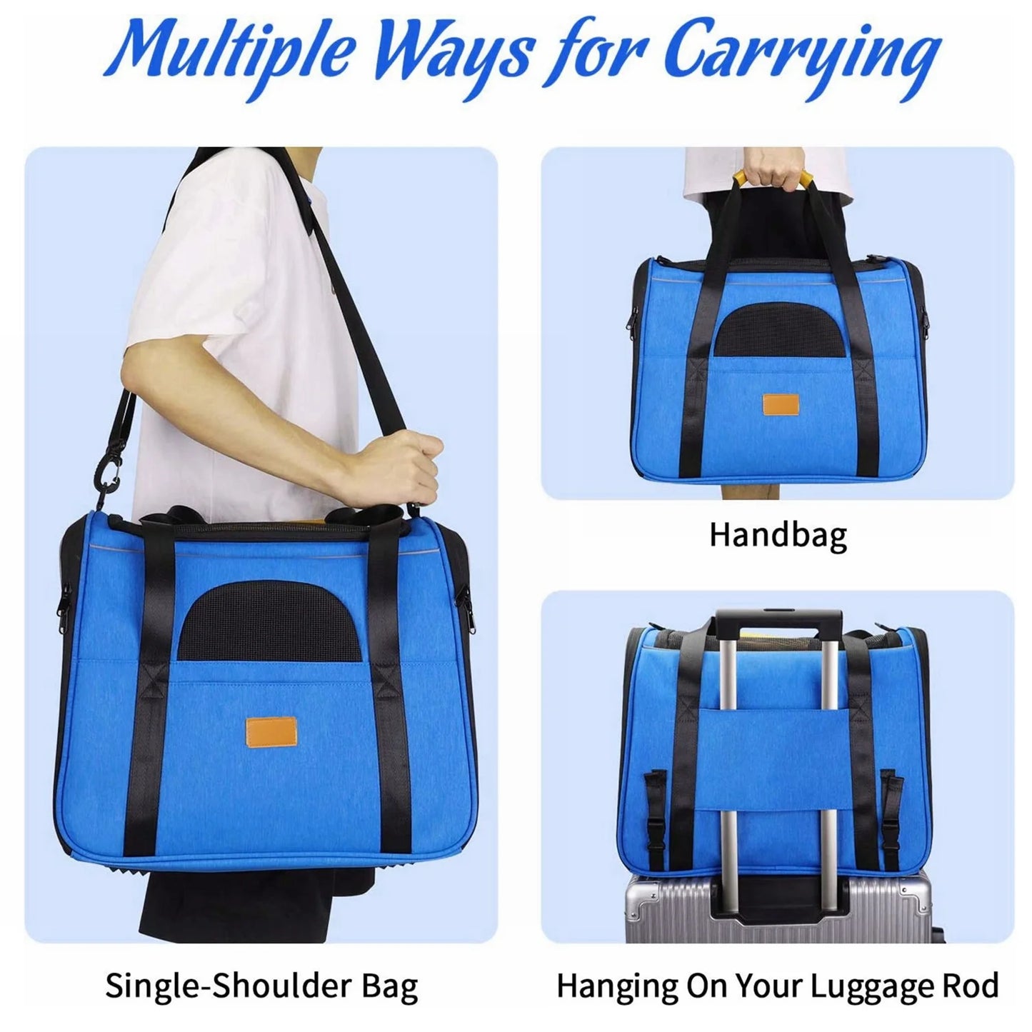 COOKEY Dog Cat Carrier,Airline Approved Large Soft Sided Pet Bag for Large Cats & Puppy Dogs up to 25 lbs,Collapsible Pet Travel Carrier for Cat & Dog,Blue