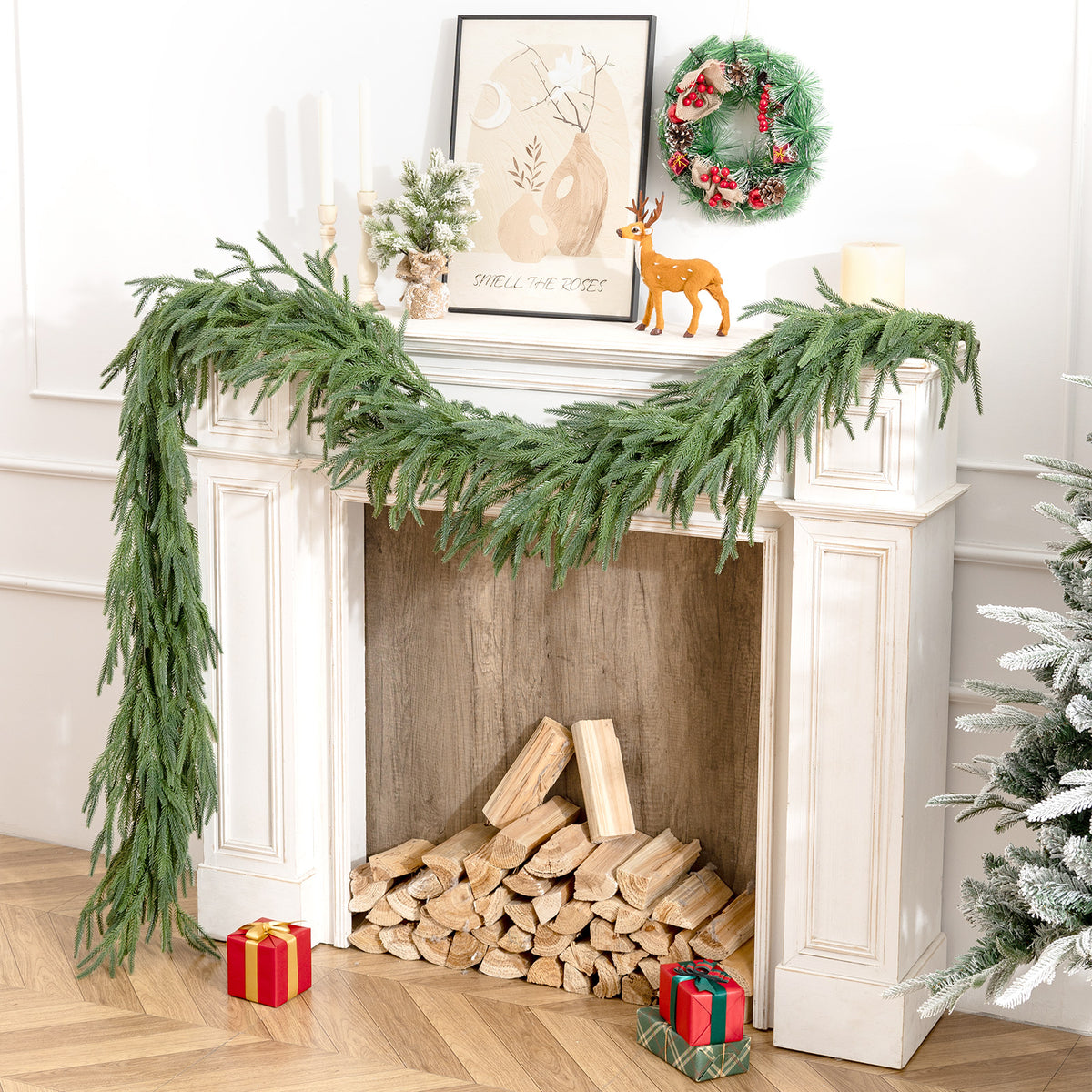 SORMAG 2Pcs Real Touch Norfolk Pine Garland-Realistic Christmas Garlands for Fireplace, Mantle,Door Frame