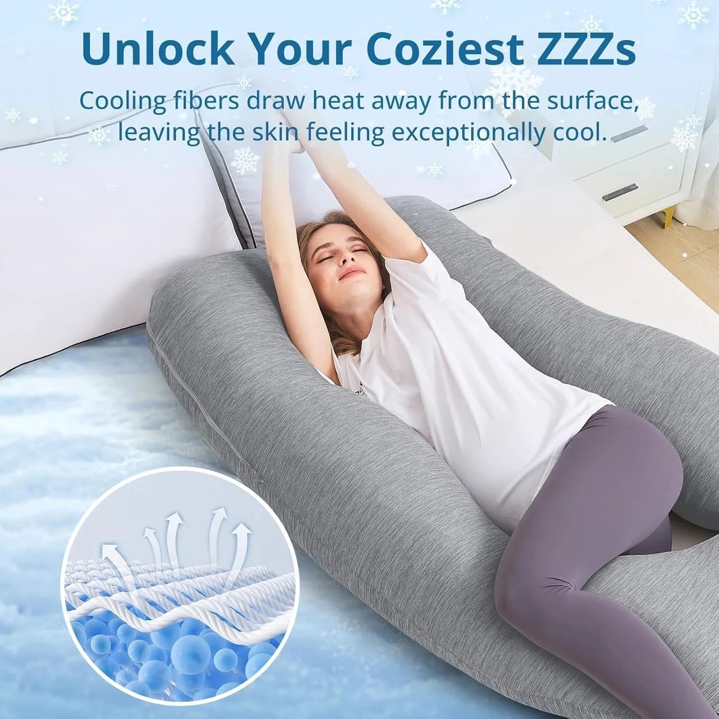 COOKEY Pregnancy Pillow Cooling ,U Shaped Full Body Maternity Pillows for Belly and Back Support,Super Breathable for Hot Sleeper