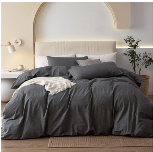 SORMAG Duvet Cover Set Soft Washed Microfiber Duvet Cover 3 Pieces Queen Dark Grey