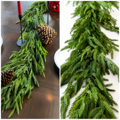 SORMAG Christmas Garland-2Pcs Real Touch Norfolk Pine Garland for Fireplace, Mantle,Staircases,Door Frame Home Decor