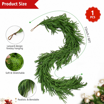 SORMAG Christmas Garland-2Pcs Real Touch Norfolk Pine Garland for Fireplace, Mantle,Staircases,Door Frame Home Decor