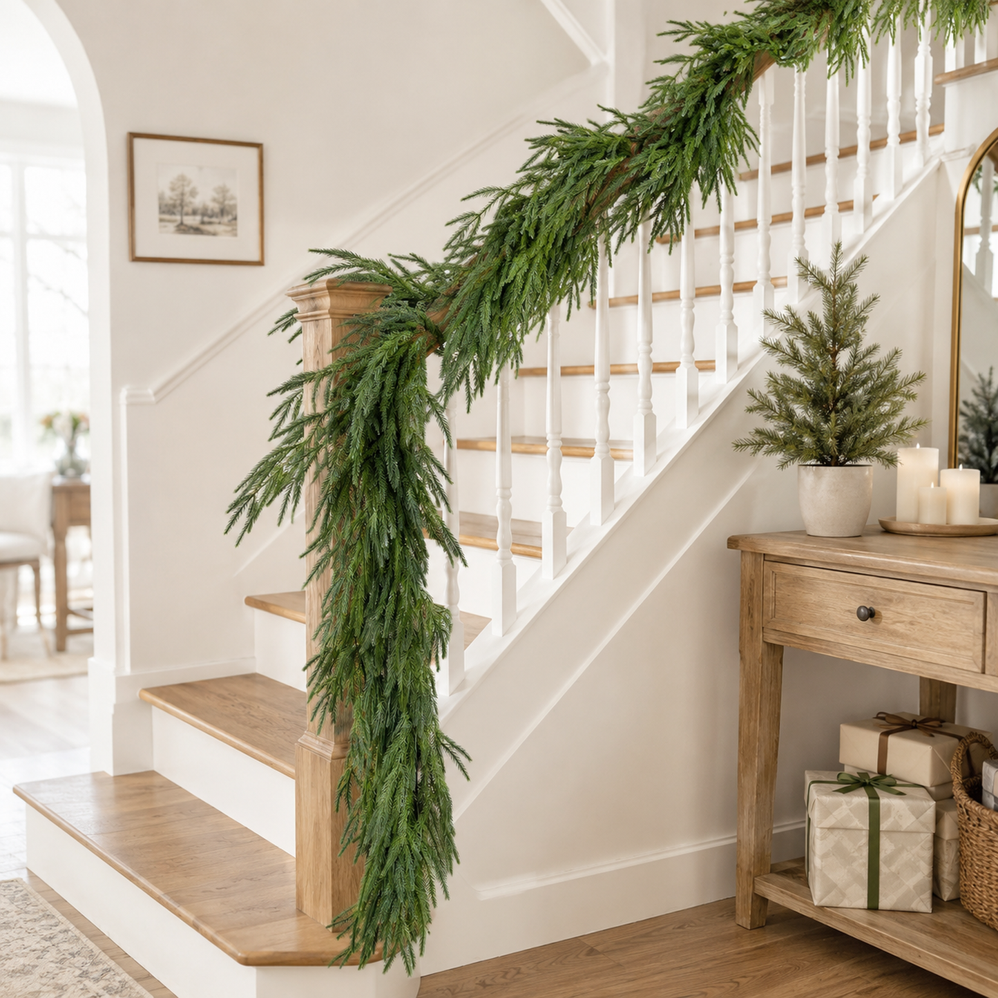 SORMAG Christmas Garland-2Pcs Real Touch Norfolk Pine Garland for Fireplace, Mantle,Staircases,Door Frame Home Decor